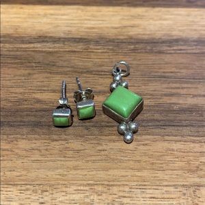 Green Turquoise pendant with matching earrings